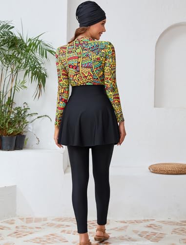 Muslim Swimsuits for Women Long Sleeve Long Sleeve Burkini Full Cover Swimsuit Hijab Rash Guard, 4pcs Set3