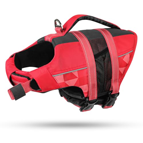 CITÉTOILE Gilet de Sauvetage pour Chien, Bouée de Sauvetage Réglable avec Poignée, Maillot de Bain de Sécurité Aquatique pour Piscine de Plage, Rouge, XS