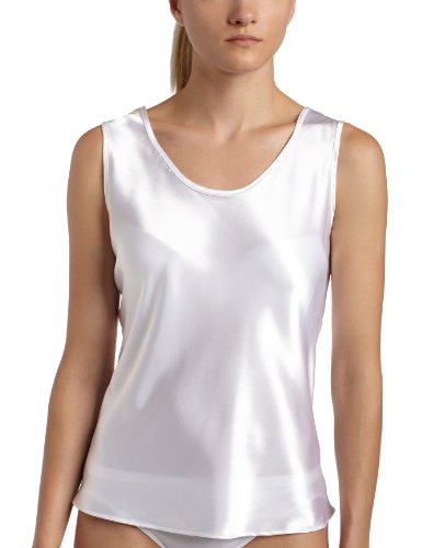 Womenâ€™s Satin Charmeuse Tailored Tanktop camisole, White, Medium
