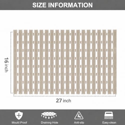 Image of HomeCloud Non-Slip Shower Mat for Bathtub, Anti-Slip Bath Mat with Suction Cups, Drainage Holes & Foot Massage Exfoliating Surface (Vent Beige)