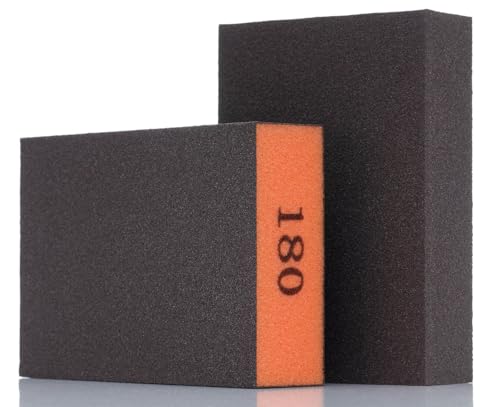 YoiYee Fine Grade Hand Sanding Block (180 grit), Wet and Dry Sponges Sandpaper, Flexible Sand Cube, Polishing Abrasive Foam Pads for Wood/Metal/Plaster Wall/Car/modelling, 2 Pack