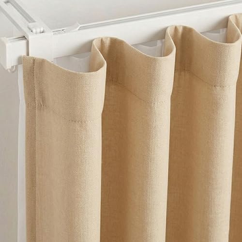 Image of FRESH FROM LOOM Non-Ring Curtains | S-Wave Pleat |Premium 9 ft Door Non-Ring Curtains | S-Wave Pleat | Parda | Light Block Blackout Parde | (Beige | 9 Feet, 1pc Only)