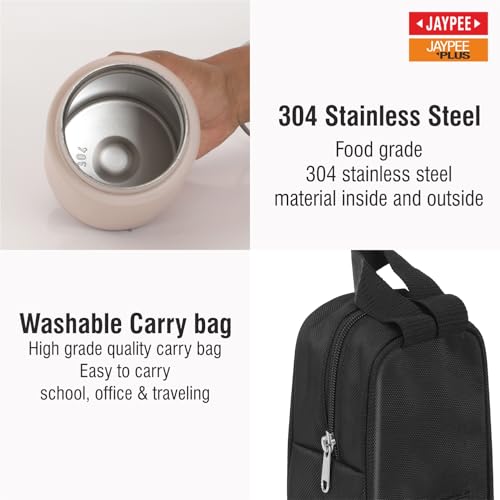 Image of Jaypee Plus Nutri Jar Stainless Steel Vacuum Insulated Food Jar With Bag & Spoon|Hot And Cold Thermal Flask|Double Walled Scratch Resistant Ideal for Office, School, Gym & Travelling | 550 ml, Pink