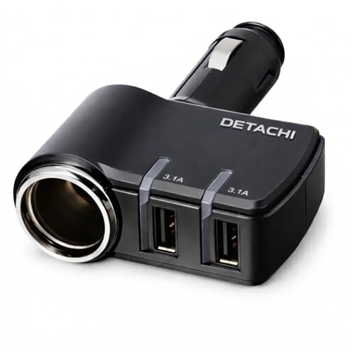 Image of DETACHI Car Charger 3.1A Dual USB Fast Charging Adapter with 12V /24V Socket Lighter Socket Splitter, LED Charging Indicator, Universal Mobile Charger for Phone, GPS, Dash Cam & Car Accessories