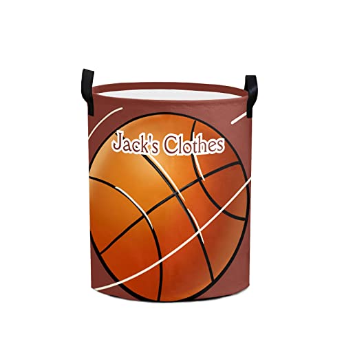 Grandkli Basketball Personalized Freestanding Laundry Hamper, Custom Waterproof Collapsible Drawstring Basket Storage Bins with Handle for Clothes, Toy, 50cm x 36cm