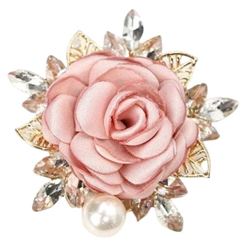 Image of Rose Brooch for Women,Dainty Satin Fabric Flower Lapel Pins Vintage Elegant Pearl Brooches Handmade Crystal Pearl Pins Silk Camellia Safety Collar Pin Dress Suit Accessories Wedding Bridal Bouquet Jewelry