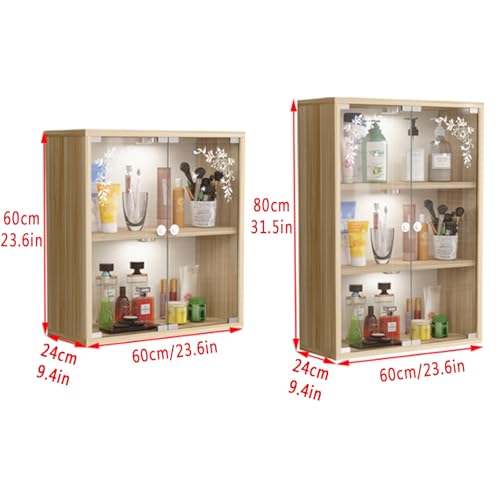 Armoire murale en teck à 3 niveaux : rangement vitré compact avec lumière