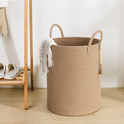 Goodpick Tall Wicker Laundry Basket With Handles, Boho Decorative Storage Basket For Living Room, Bedroom, Entryway, Bathroom, Large Woven Blanket Basket For Pillows, Towels, Shoes, Jute, 16" X 20" #TOP4