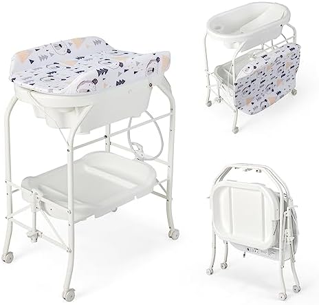 HONEY JOY 2-in-1 Baby Bathtub & Changing Table, Foldable Infant D...