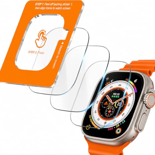 Image of Mizi 3 Pack Tempered Glass Compatible with Apple Watch Ultra 3 (2025) /Ultra 2 /Ultra 49mm, Screen Protector with Auto-Alignment Installation Frame, HD Clear, Anti-Scratch, Bubble-Free, Touch Sensitive