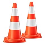 Wiltec Verkehrskegel 50 cm hoch 2 Stück, Leitkegel zum Absichern, Pylon reflektierend, Warnkegel aus robustem PVC für Baustellen