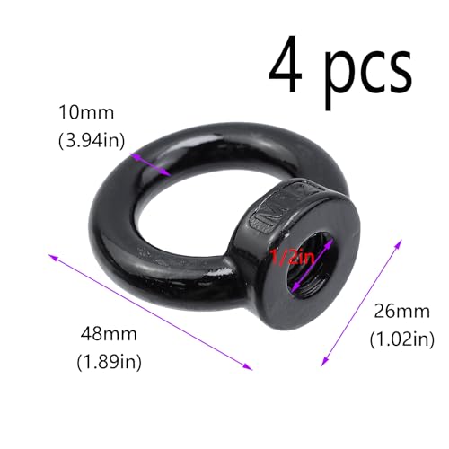 Image of Lifting Eye Nut Stainless Steel 304,1 /2 inch UNC(M12) Heavy Duty Marine Grade, Hardware Ring Shaped Eye Bolt-4PCS (Black)