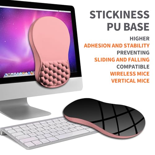 Image of Ergonomic Joint Wrist Support Mouse Pad with Memory Foam Cushion Massage Bump, Carpal Tunnel Pain Relief Mousepad Slope Design for Wrist Rest, 11.8x7.9 in, Pink