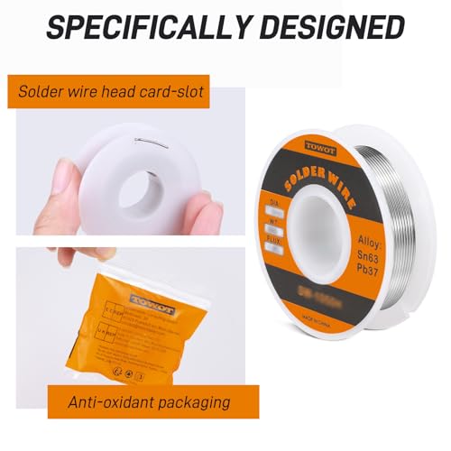 TOWOT High Purity Tin Lead Rosin Core Solder Wire for Electrical Soldering, Content 1.8% Solder flux Sn63 Pb37 (0.8mm, 50g)