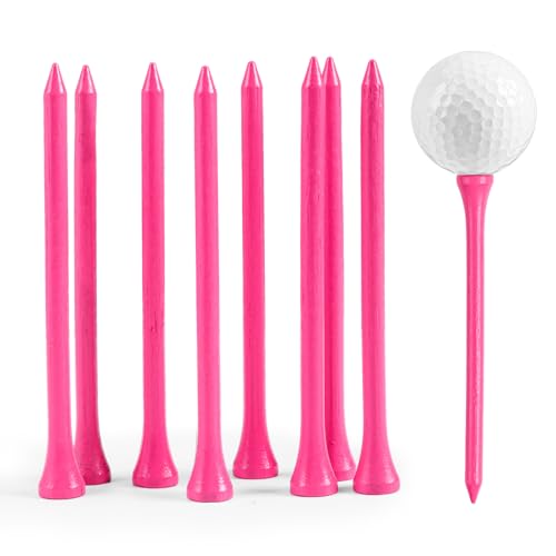 FINGER TEN Golf Tees Wood Long 4 Inch Value 50 Pack Stylish USA Flag & Pink Bright Color Tall Bamboo Tees with Striped Design for Consistent Height & High Visibility (Pink 4 Inch)