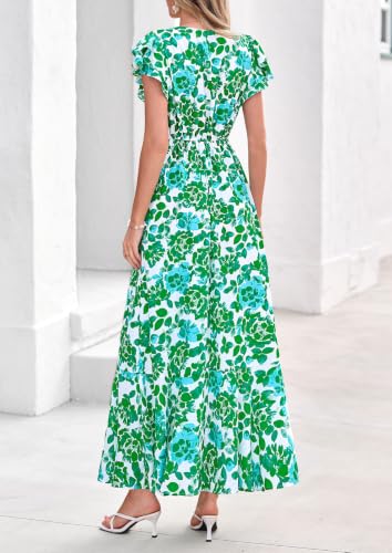 Image of PRETTYGARDEN Womens Summer Boho Floral Maxi Dress | V Neck Ruffle Sleeve Tiered A-Line Sundress, Lightweight Flowy Long Dresses for Spring Wedding Guest, Cocktail Party, Cruise