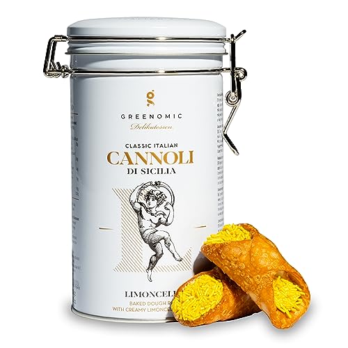Greenomic - Cannoli-Siciliani - 200g - ideal als Geschenk - gefüllt mit zarter Limoncello-Cremefüllung - einzeln verpackt in charmanter Geschenkdose - italienisch-sizilianisches-Gebäck