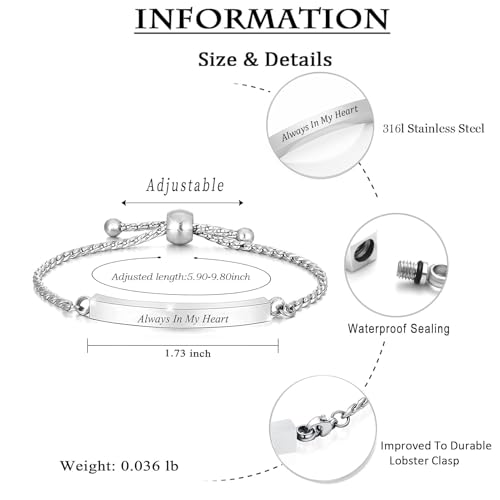 zeqingjw Heart Cremation Bracelet for Ashes Stainless Steel Urn Bangles for Ashes Memorial Keepsake Cremation Memorial Urn Bracelet - Adjustable,Free Fill Kit2