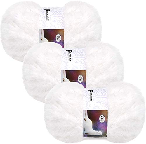 Star-Power 3 Pack Soft Fur Yarn Chunky Fluffy Faux Fur Yarn White Fuzzy Fur Yarn Cream Fur Yarn Eyelash Yarn for Crochet Knit Clothes Knitting (White)