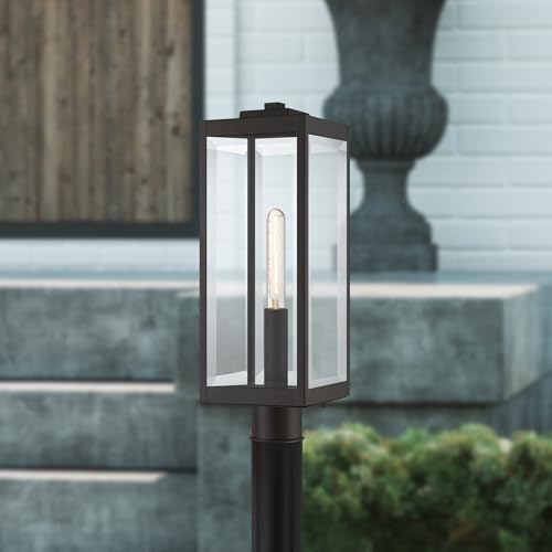 Quoizel Westover Outdoor Post Lantern, 21.25 Inch 1-Light Western Bronze Modern Lamp Post, Clear Beveled Glass, Outside Pole Light for Patio, Porch, Fences, Garden, Pool or Driveway - Image 4