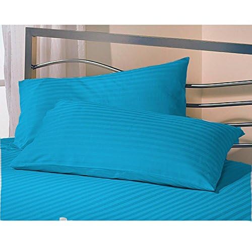 Image of Cotton Luxurious Striped 2 Piece Sateen Pillow Cover Set, King Size 20 Inch x 36 Inch-Turquoise Blue