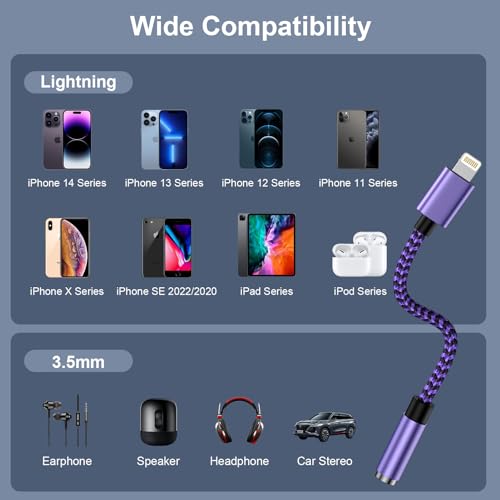 Lightning auf 3,5mm Kopfhöreranschluss Adapter, [MFi Zertifiziert] Klinke Adapter iPhone Kopfhörer Adapter Dongle Aux Audio Kabel kompatibel mit iPhone 14 Pro Max/14 Plus/14/13/12/11/SE/X/XS/XR/8