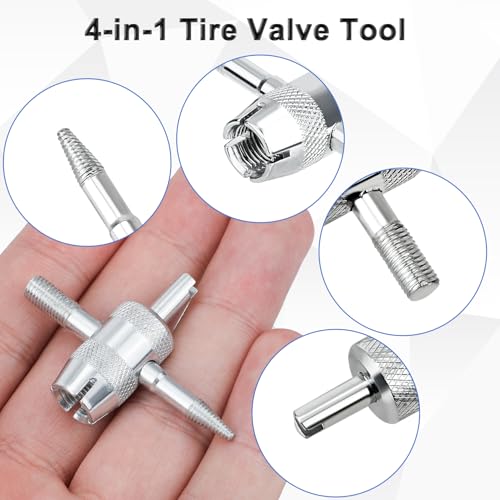 Image of BOXOB 8pcs 4-Way Tyre Valve Stem Core Removal Tool, 4 in 1 Multifunctional Tire Valve Core Remover Tire Stem Puller for Bicycle Bike Automobile Car