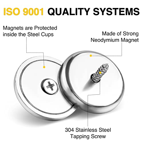 Diymag Neodymium Round Base Cup Magnet,110Lbs Strong Rare Earth Magnets With Heavy Duty Countersunk Hole,Stainless Screws,Iron Sheet For Refrigerator Magnets,Office,Etc-Dia 1.26 Inch-Pack Of 8 #TOP2