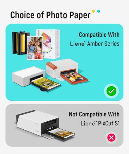 Image of Liene Amber M100 /M200 /M110 /M210 4x6 inch Photo Printer 80 Sheets Photo Paper & 2 Ink Cartridges Refill, Dye Sublimation, Only for Liene DHP512 /DHP513 /DHP514 /DHP515 Printer, for Display, Framing, Scrapbook