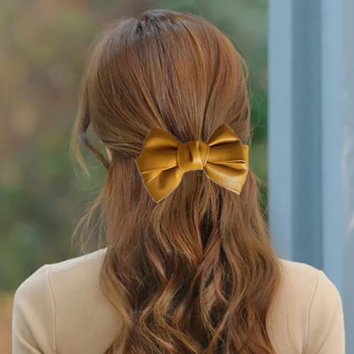 Pinza para cabello con lazo de cuero PU estilo coreano miniatura 5
