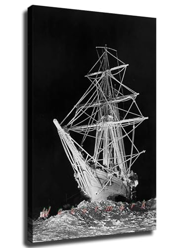 Ernest Shackleton's Expedition Ship Endurance Trapped in Ice Canvas Poster Print -HD Wall Art Aesthetics for Living Room Bedroom Office Kitchen Gym bar Home Decoration (Framed,8×12 inches)