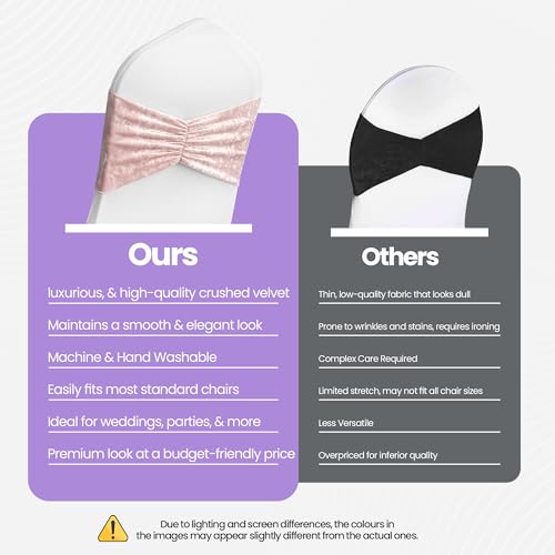 Bandas para sillas de fiesta de terciopelo rosa y decoraciones de boda, 100pzas 7