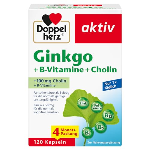 Doppelherz Ginkgo + B-Vitamine + Cholin - Mit Pantothensäure als Beitrag zur normalen geistigen Leistungsfähigkeit - 120 Kapseln