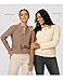 Arach&Cloz Womens Sweaters 2023 Trendy Ruffle Crew Neck long Sleeve Button Down Casual Knit Pullover Fall Clothes Tops(Apricot,L)
