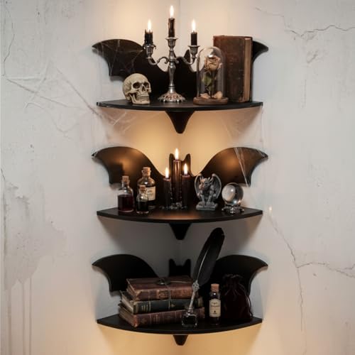 Acellegic 3 Pcs Gothic Bat Shelf Floating Wall Decor, 10