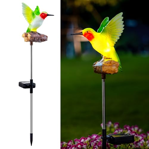 Elfengarden Hummingbird Solar Lights for Outside with Simulated Hummingbird Call and Breathing Light Waterproof Hummingbird Statue for Garden Decorative Stakes Lighting, for All Seasons
