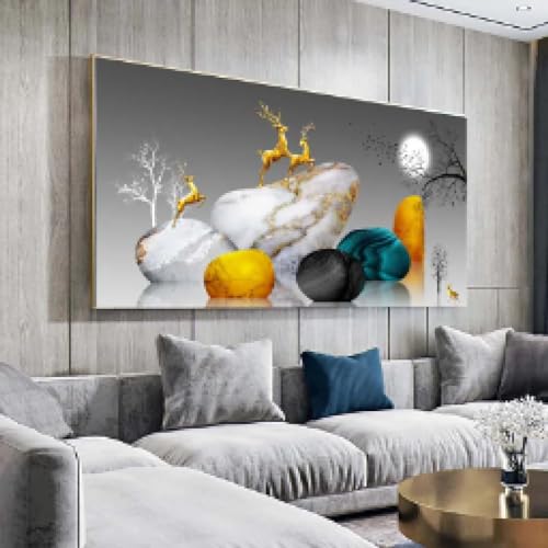 Toile Feng Shui KEBIA arbre doré 30x60cm peinture paysage de cerf sans cadre pour salon