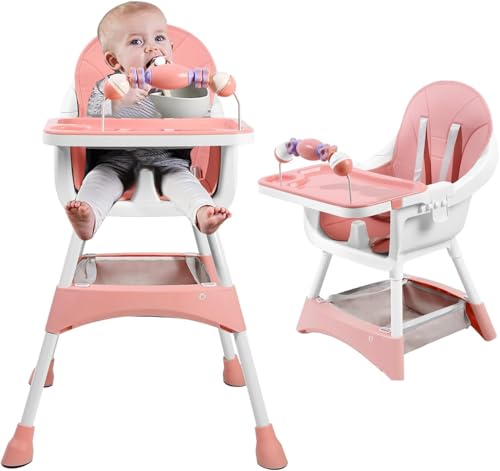 UBRAVOO ベビーチェア ハイローチェア キッズチェア 6ヶ月-3歳 五点式安全ベルト 三段テーブル付き 収納袋付き 高さ調節 組立簡単 軽量 離乳食 多機能 赤ちゃん用 お食事椅子 テーブルチェア 持ち運び便利 出産祝い (ピンク)