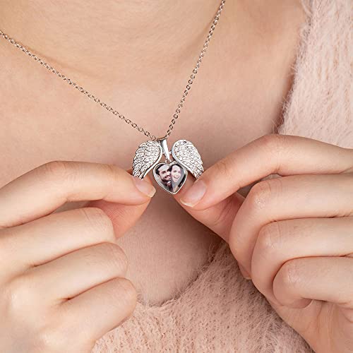 Personalized Heart Shaped Angel Wings Necklace with Picture Custom Photo Cubic Zircon Heart-shape Angel Wing Necklace Memorial Jewelry Mother's Day Gifts for Her Mom/Wife4