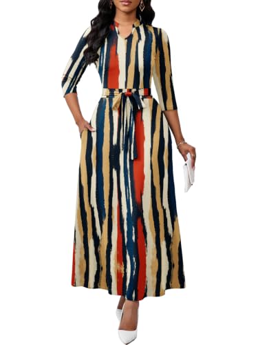 Image of BubFee Maxi Dresses for Women Semi Formal Long Dress 3 /4 Sleeve Casual A-line Church Dresses with Pockets