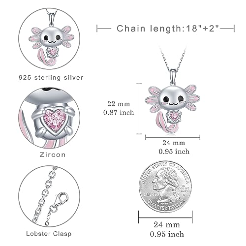 Image of Axolotl Necklace 925 Sterling Silver Axolotl Pendant Cute Animal Jewelry Gift for Women