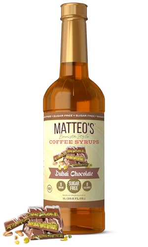 Matteo's Dubai Chocolate Syrup for Coffee, Lattes, Cappuccinos & Desserts &ndash; Sugar-Free Sweetener...