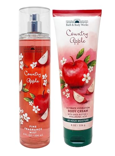 Bath Body Works Country Apple Bundle includes 1-Tube Country Apple Ultra Shea Body Cream, 8 oz + 1-Bottle Country Apple Fine Fragrance Mist, 8 oz