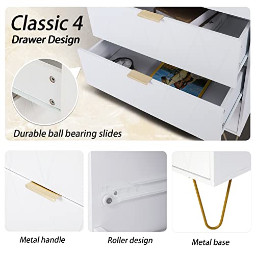 Anbuy 4 Drawer Dresser, Drawer Chest, Tall Storage Dresser Cabinet Organizer Unit With Metal Legs For Bedroom, Living Room, Closet (White/4 Drawer) #TOP4