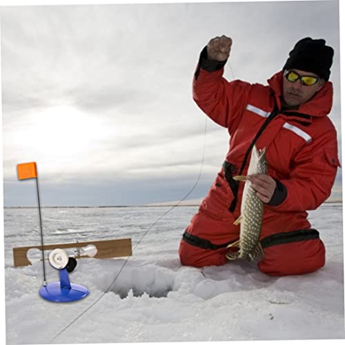 Visronde Tip omhoog, ijsvisserij tip-up visstang rond met oranje vlag ijsvis tackle blauw gewone model 2 stks, visstang - Image 3