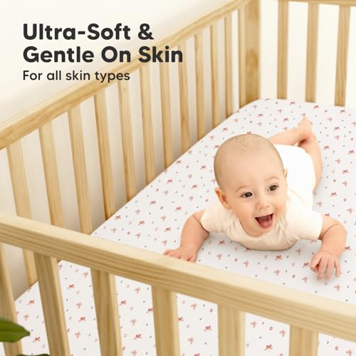 Image of KeaBabies 2-Pack Waterproof Baby Crib Sheets for Boys, Girls - 52x28 Viscose Derived from Bamboo Toddler Bed Sheet Neutral, Crib Mattress Protector Cover for Baby Bedding, Soft & Gentle (Butterflies)