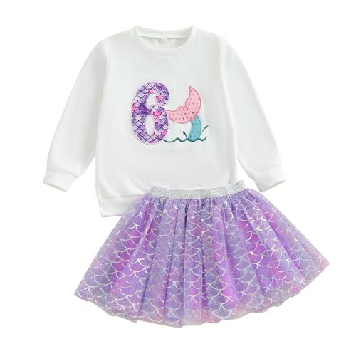 HZPHQY Kids 6T Toddler Baby Girl 6-7 Years Sixth Birthday Outfit Six Print Sweatshirt Mermaid Tutu Skirts