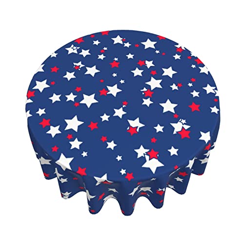 Memorial Day Star Round Tablecloth Independence Day 4Th July Firework Table Cloth Cover Mat Washable Polyester 60" Dining Decorative For Holiday Home Party Wedding Picnic #TOP1