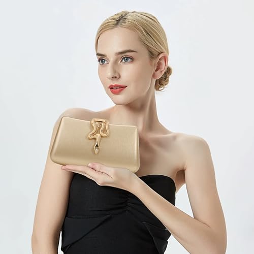Image of Women's Formal Evening Clutch Purse Synthetic Leather with Snake Clasp, Detachable Strap for Wedding, Prom, Party