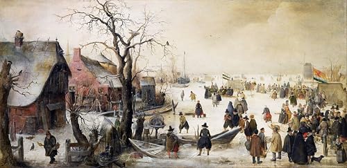 Tableaux Mural sur Toile Hendrick Avercamp Décoration Scène d'Hiver Canal 60x90cm